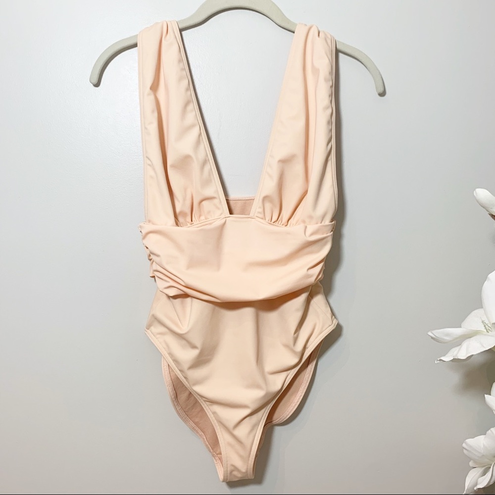 ASOS One piece Plunged Ruched Swimsuit - Picture 2 of 4